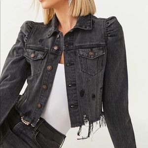 Puff sleeve denim jacket